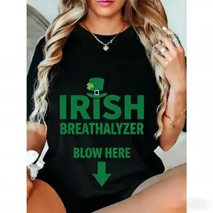 Irish Breathalyzer Blow Here Funny T-shirt Saint Patricks Day Party Humor Tee Lucky Clover Shamrock Gag Gift Apparel Celebration Top