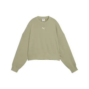 PUMA Womens Wardrobe Essentials Oversized Crew Neck Sweatshirt Casual - Green