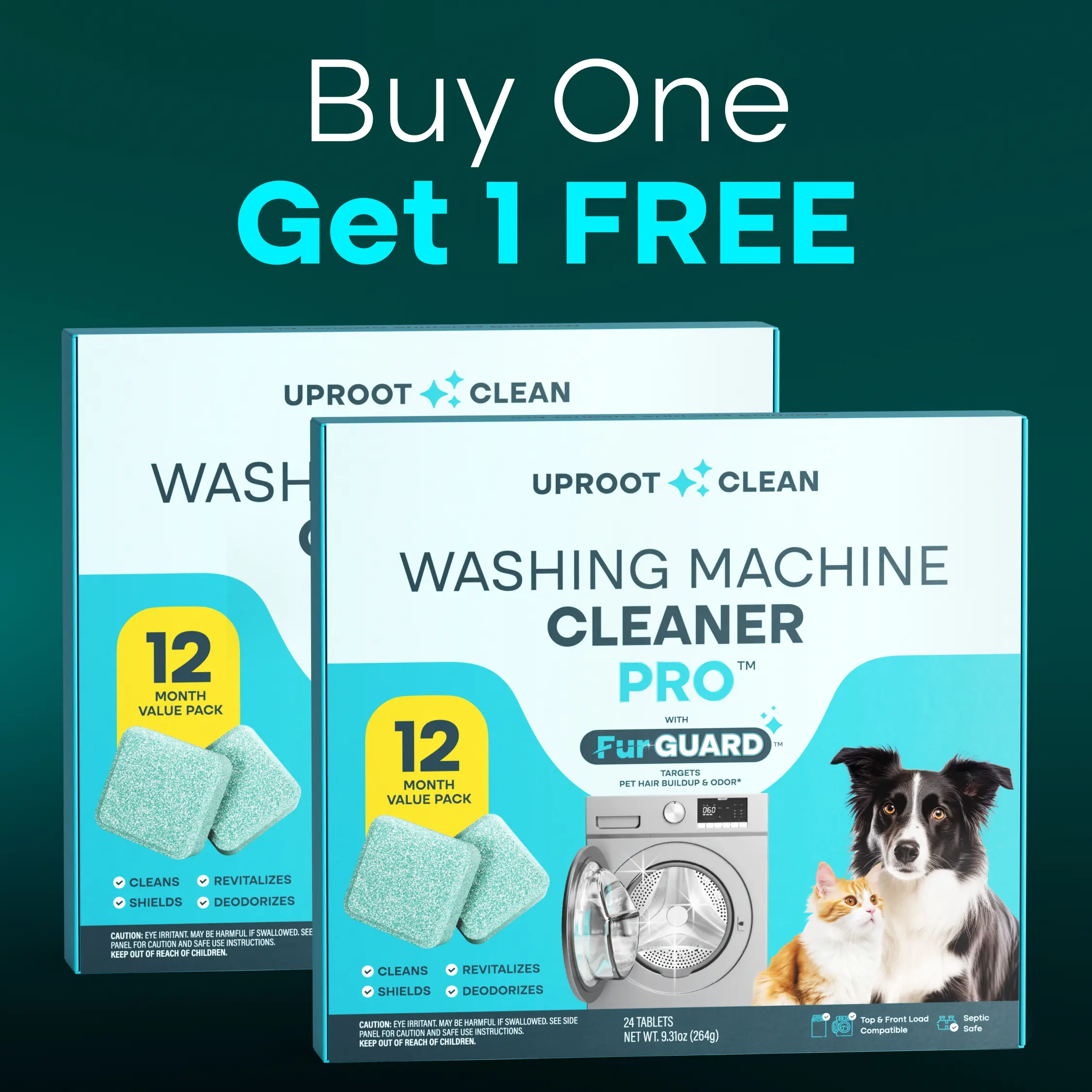 Uproot Clean Pet Home Washer Maintenance Tablets - Enzyme Deep Treatment & Deodorizer, Compatible with All Washers, Septic-Safe for Worry-Free Cleanup, Buy 1 Get 1 FREE Household Supplies