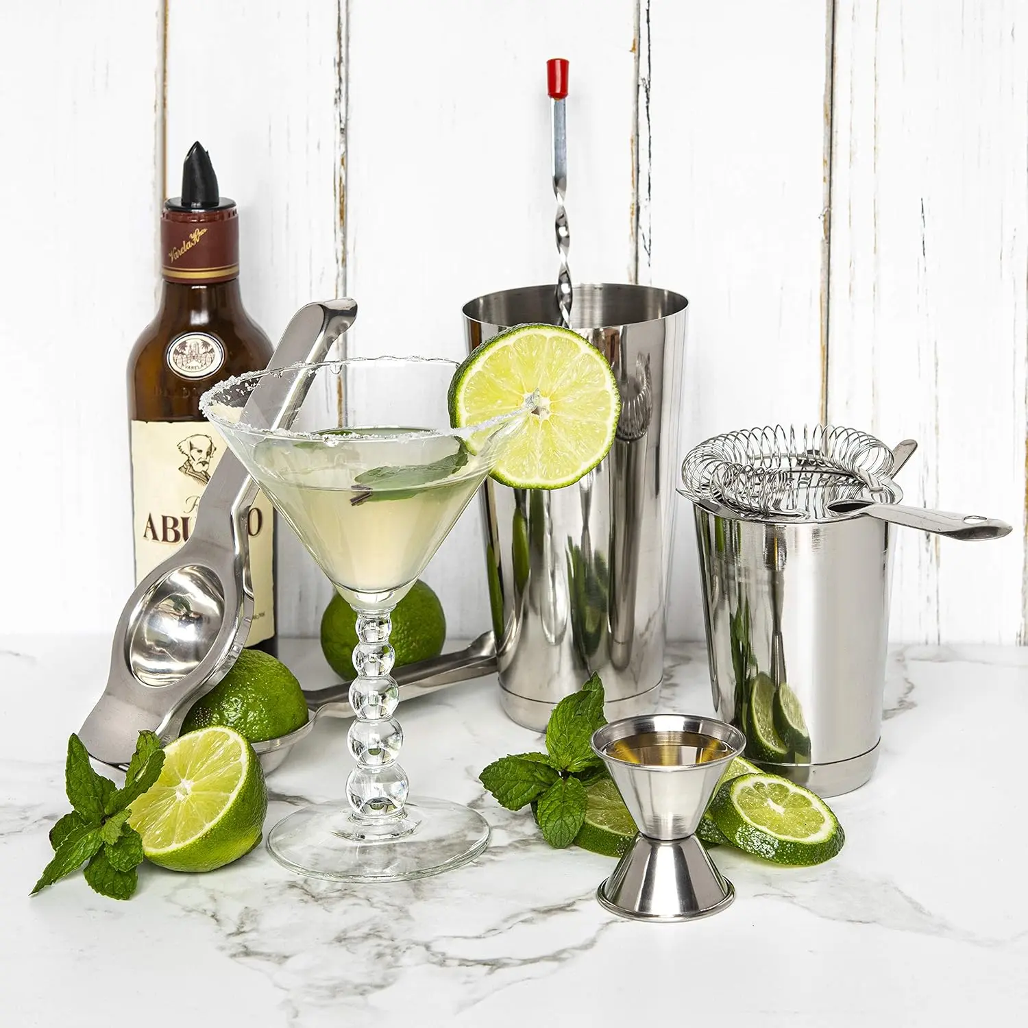 Bar Set Cocktail Shaker Set, Stainless Steel Mixology Bartender Kit, 16 Piece Cocktail Kit, Silver Cocktail Set, Bar Tools: 30oz Martini Shaker, Muddler, Bar Kit Cocktail Book, Jigger and Pourers