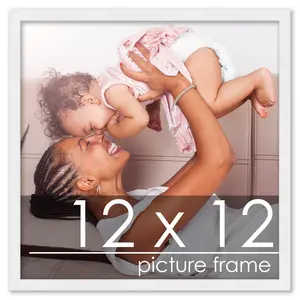 12x12 White Wood Picture Square Frame - UV Acrylic, Foam Board Backing, Hanging Hardware