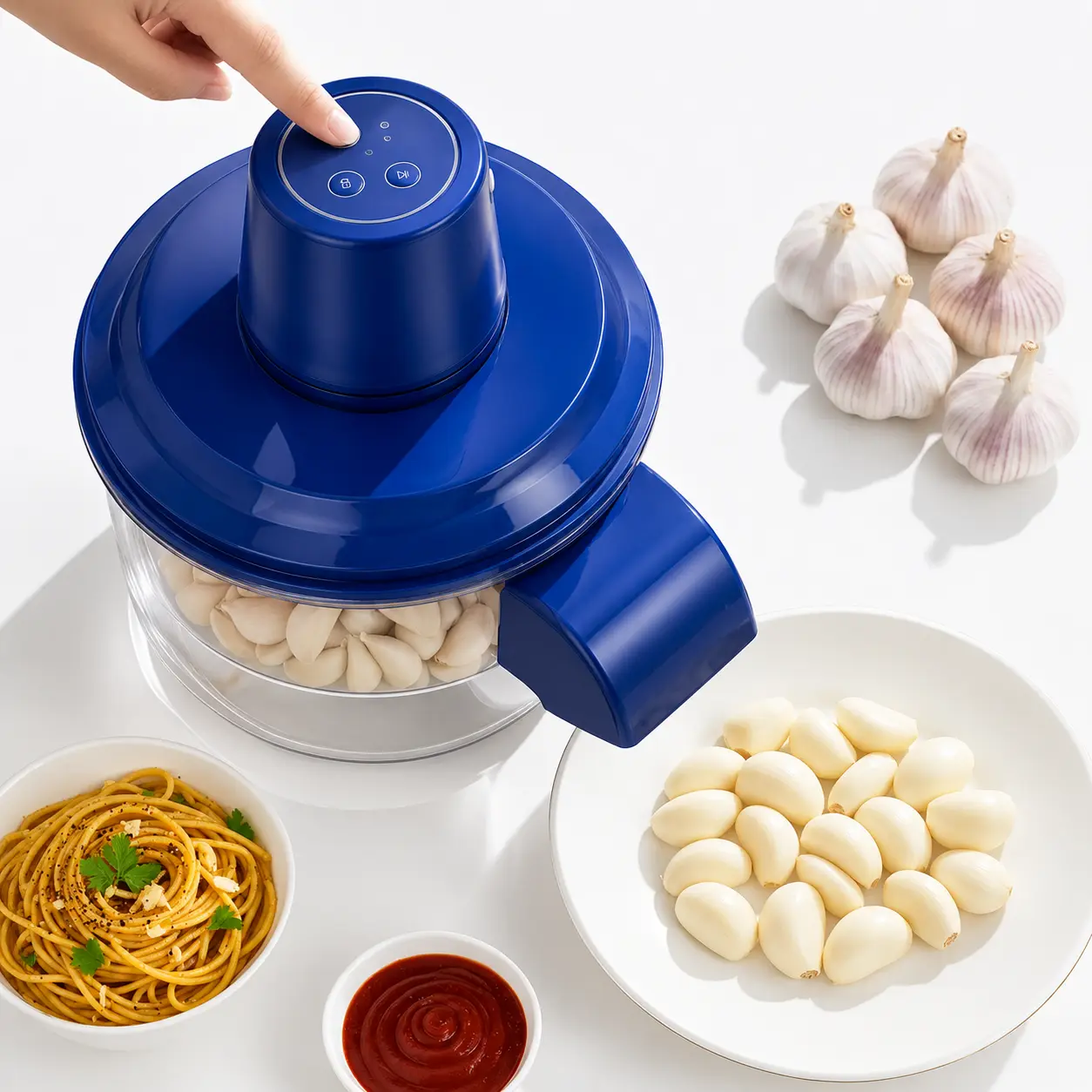 Smart Compact Modern Plastic Body Single Unit Automatic Multifunctional Potato & Garlic Peeler - Rechargeable Home Kitchen Aid, Durable Vegetable Slicer, Blue Kitchen Utensil, New Year & Holiday Gift