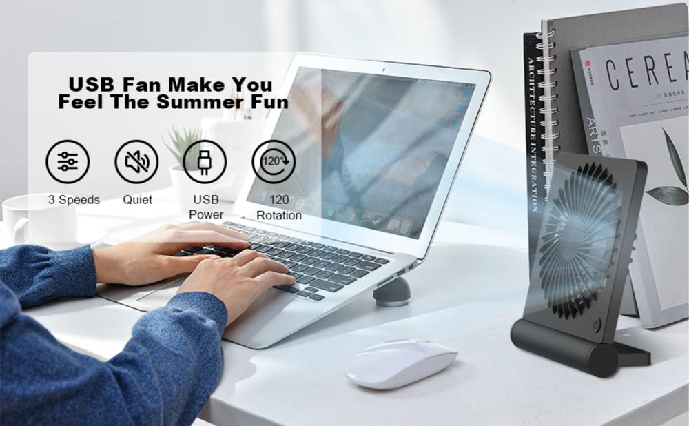 UNIQNOVA Mini Desk Fan with Strong Airflow 220°Tilt Folding Portable Rechargeable 3 Speed Adjustable Ultra Quiet USB Fan for Office Bedroom Outdoor