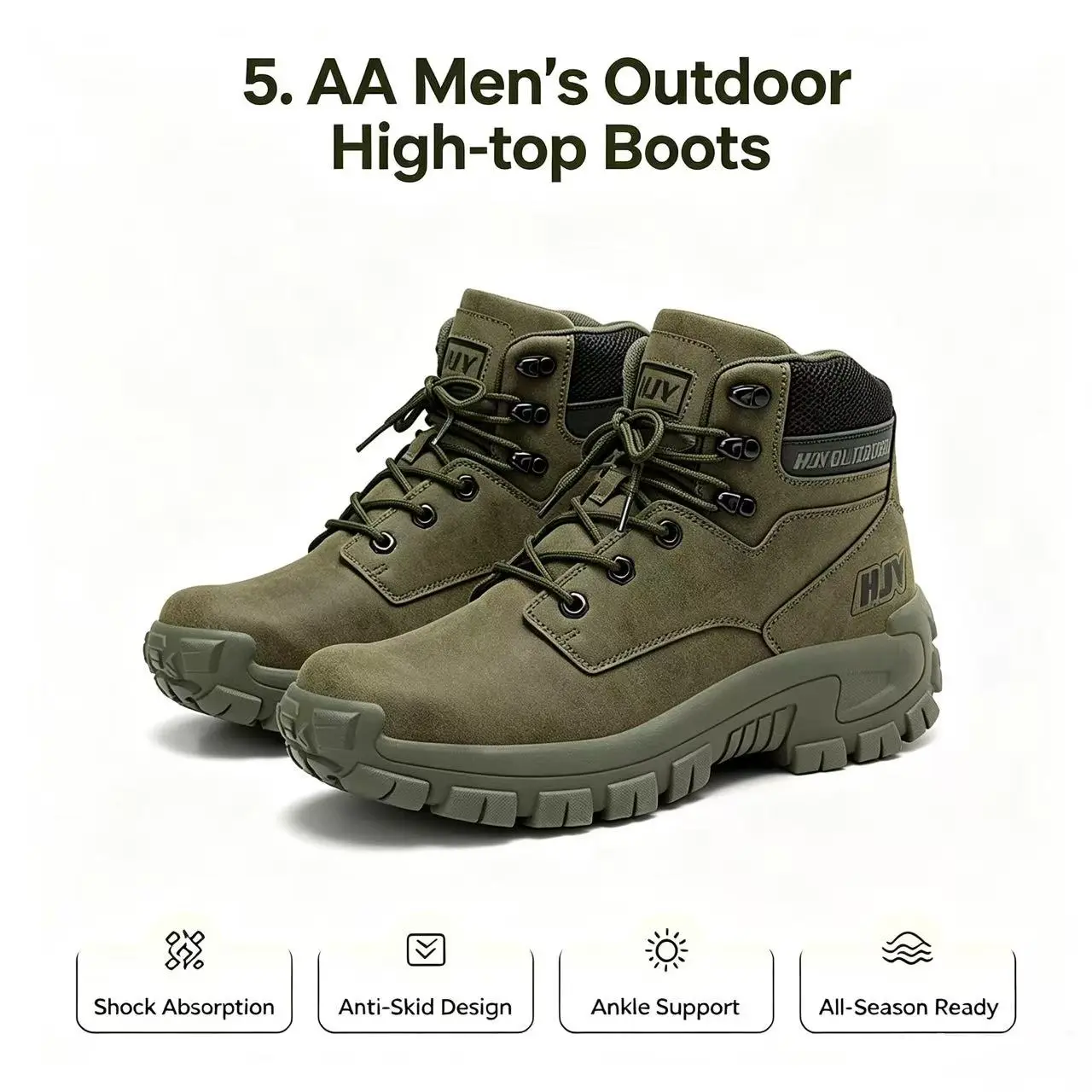 5.AA Male High-Top Outdoor Hiking Shoes, Anti-Skid, Wear-Resistant, Lightweight, Breathable Tactical Desert Jungle Boots, Ideal for Hiking, Camping, Rock Climbing, Sporty Hiking Shoes