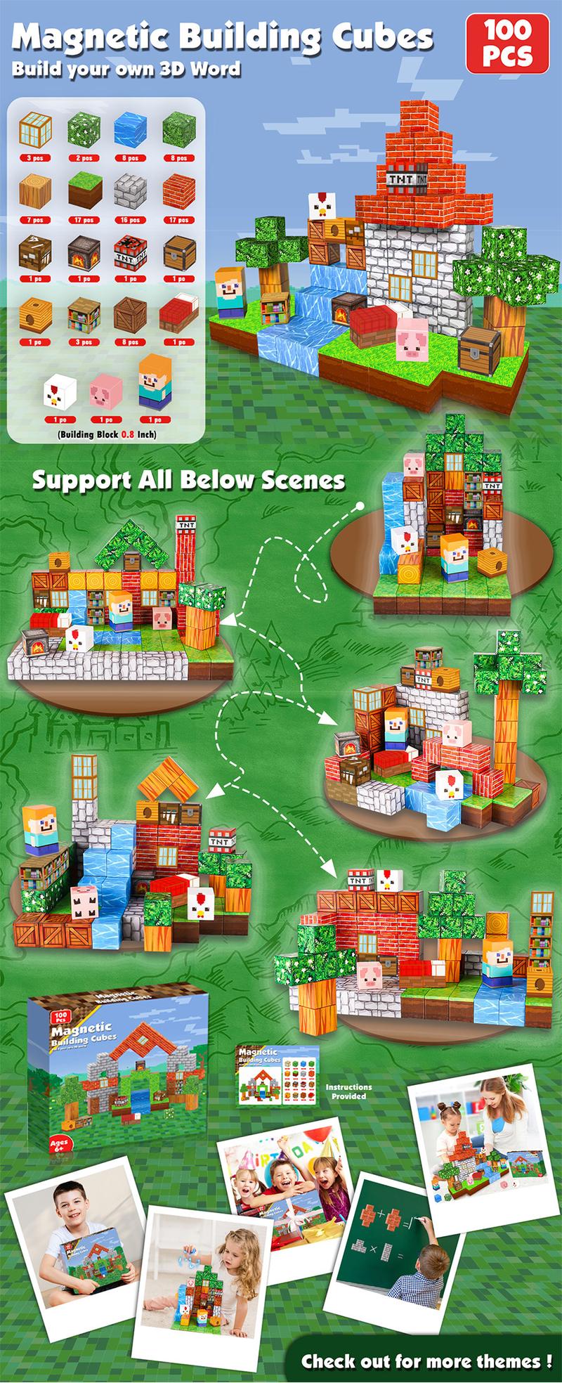 Magnetic Blocks-100PCS Magnetic Building Blocks Magnetic Tiles Stacking, Build-Magnet-World Set, STEM Montessori Sensory Toys magnet blocks，Valentine's Day Gifts, Boyfriend Gifts Educational Activities Creative Play Outdoorfun Square