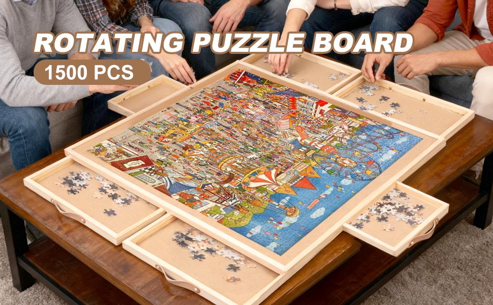 1500 Pieces Rotating Puzzle Board for Adults and Kids, 35" x 27" Wooden jigsaw Puzzle Table, 6 Drawers, Spinning Puzzle Board- Perfect Birthday