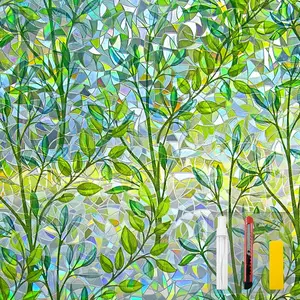 Window Privacy Film Stain Glass Window Film Rainbow Window Film Window clings Non-Adhesive Reusable Decorative for Room (Leaf Rainbow, 17.5 x 78.7 in)