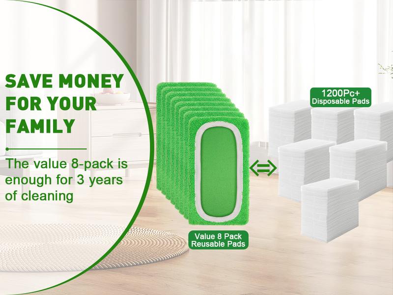 8Pcs Microfiber Mop Pads Compatible with Swiffer Sweeper Mop Wet and Dry Flat mop Cover Replacement Reusable Sweeping Mopping pad Refills for Hardwood