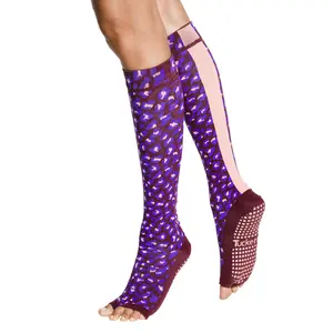 Tucketts Knee High Ultraviolet Peach Pilates Socks - Non-Slip Grip, Open Toe, Barre & Yoga - Women's