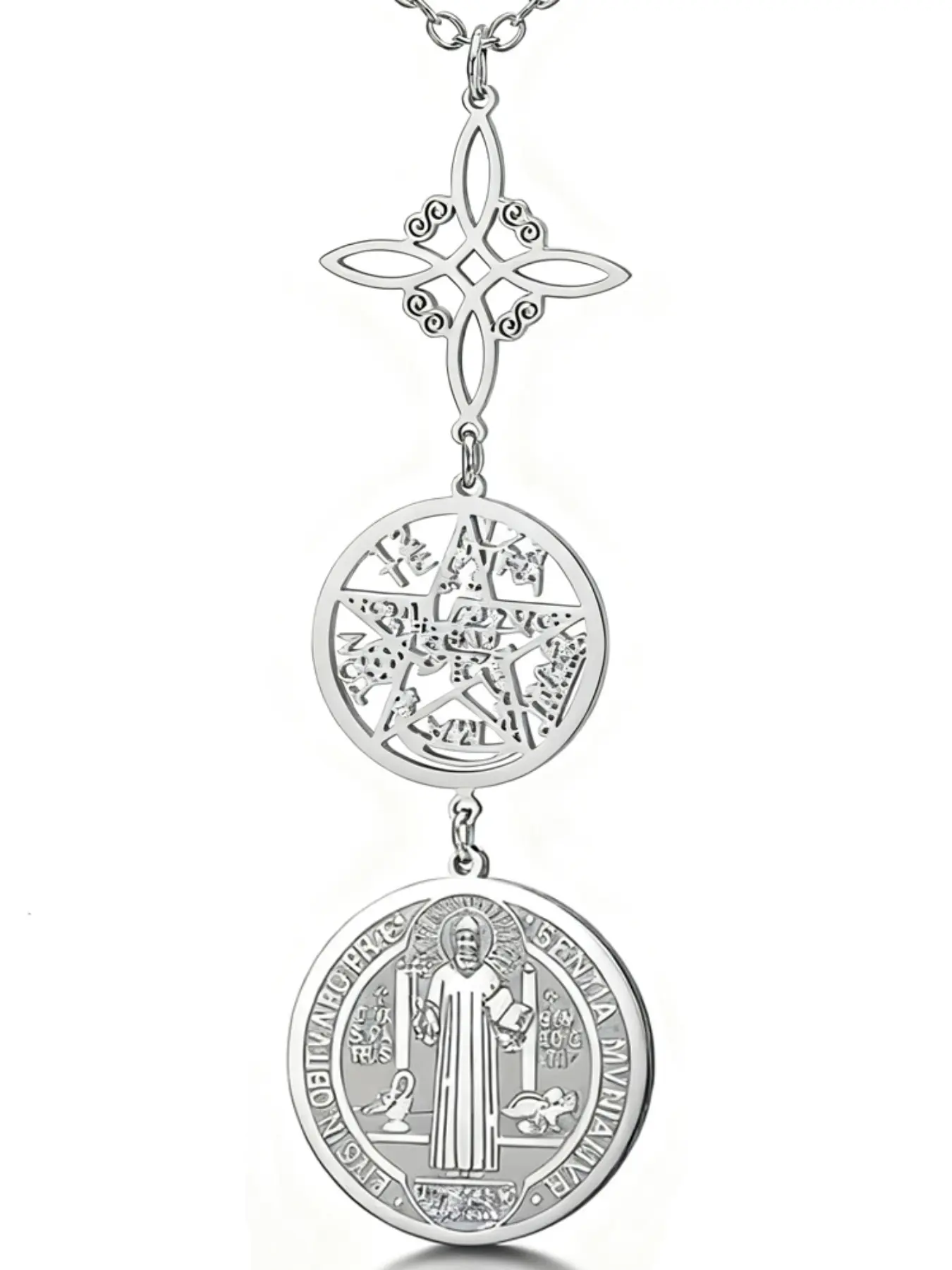 The witch's four-line diagram and the Benedict saint pendant necklace, a triple-protective amulet, 45 cm stainless steel chain, a spiritual jewelry gift, Cross Charm Necklace, Goth Witch Jewelry, Gothic Jewelry