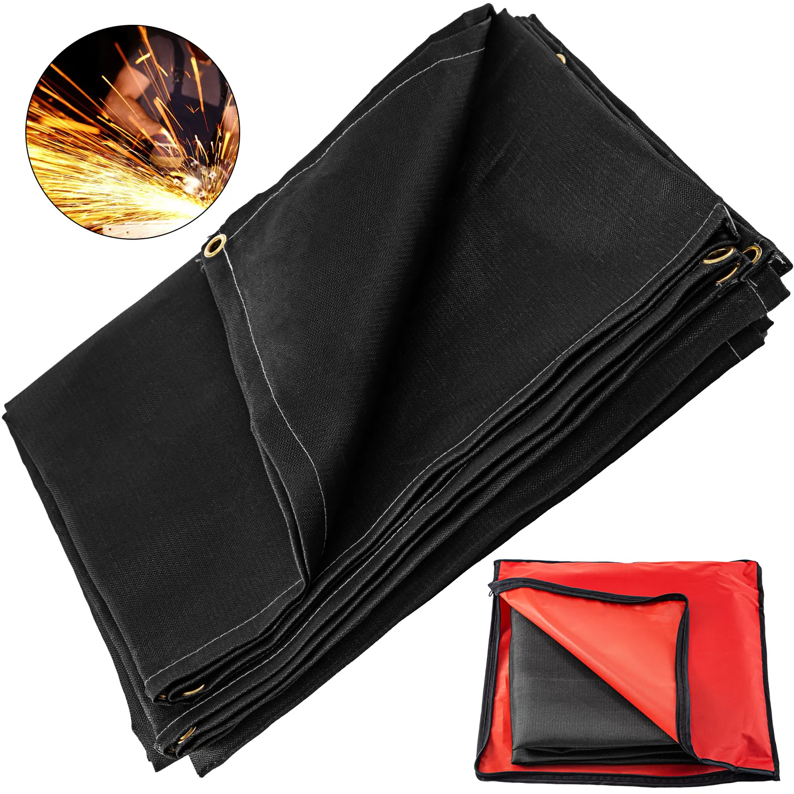 【Summerfinds】VEVOR 10 x 10 Ft Welding Blanket Black Fiberglass Blanket Portable Fiberglass Fire Retardant Blanket Welding Mat Welding Fireproof Thermal Resistant Insulation With Carry Bag