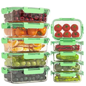 10 Pack Glass Food Storage Containers with Airtight Lids, Glass Meal Prep Containers, Lunch Office Meal for Microwave, Oven, Freezer and Dishwasher, BPA Free ware plastic salad berry fruit vegetable fresh longer Stackable storage box Leak-Proof bento Set