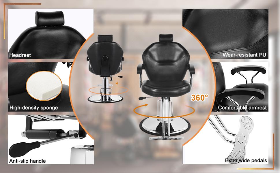 Barber Chair for Barbershop, Salon Chair, Adjustable Height & Footrest