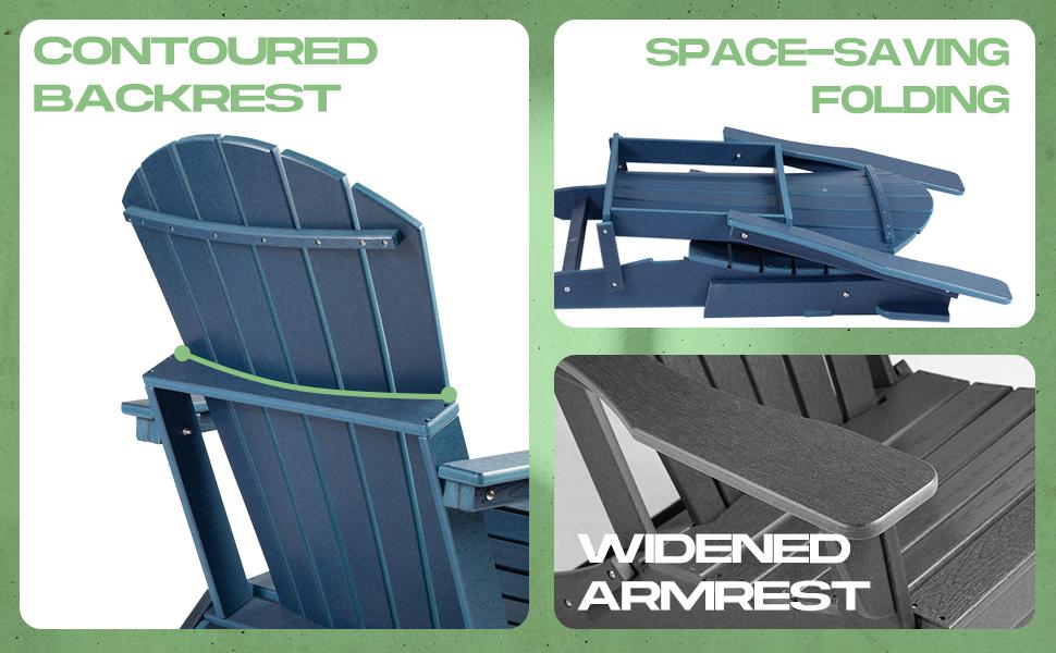 【GARVEE】Folding Oversized Adirondack Chair in Navy Blue, Weather-Resistant HDPE Material, Ideal for Outdoor Use on Patio, Porch, Deck, Garden, and Near Fire Pits