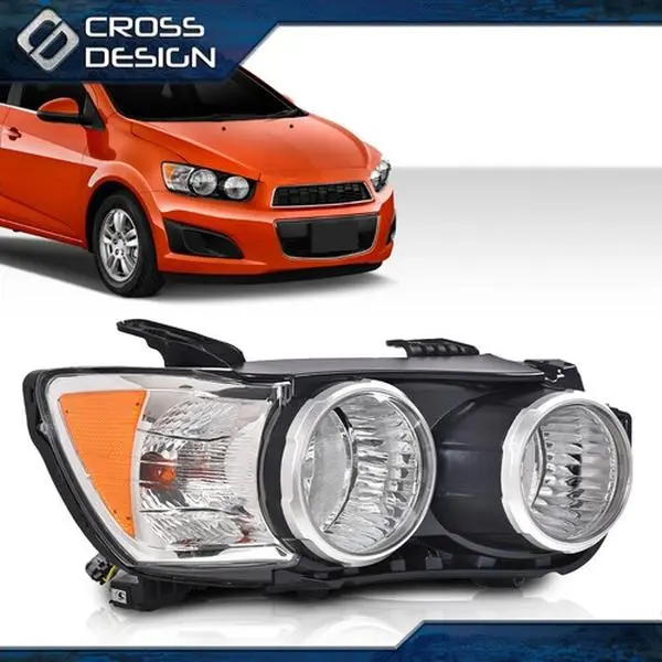 CROSSDESIGN Automotive Headlight Bulbs - Chrome Finish, Durable H11/9005 Low/High Beam Car Bulb with Amber Reflector, Vehicle-Specific Right Side LT Passenger Replacement for 2012-16 Chevy Sonic LS/RS Aftermarket Lighting Assembly Component