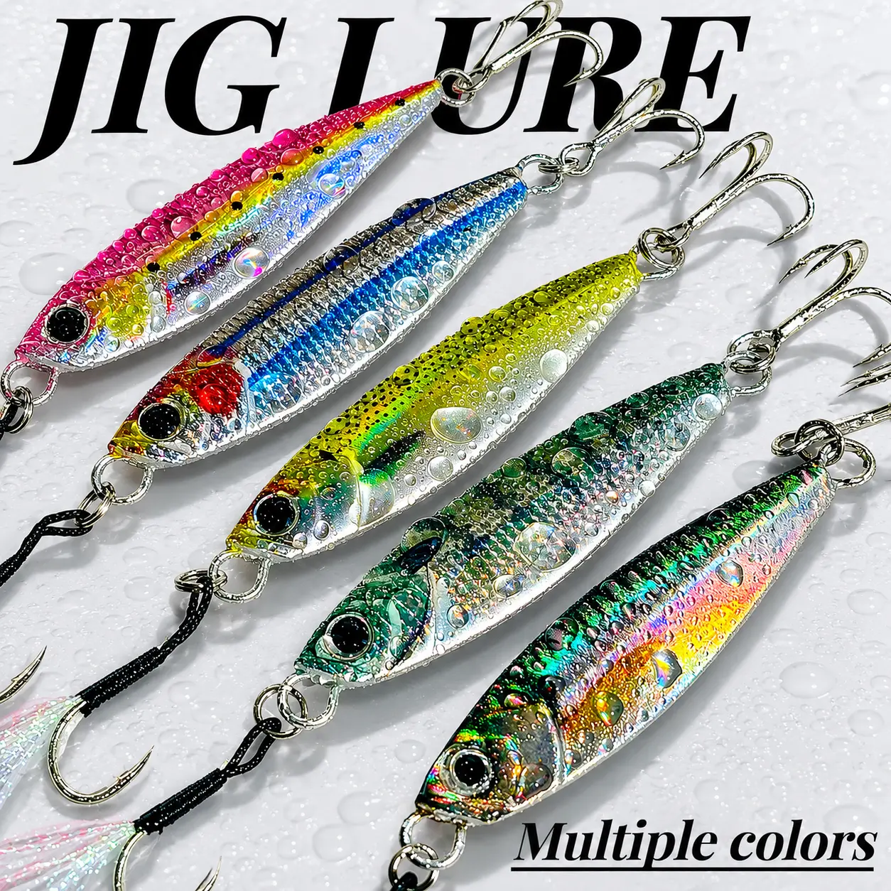 Jig Lure 5pcs Fishing Metal Lead Lures 0.7oz/1.4oz  with Feathers & Treble Hooks for Bass Tuna Salmon Fast Sinking Jigging Lures in Multiple Colors