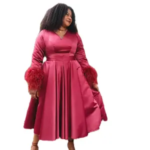Crimson Elegance Feather Dress