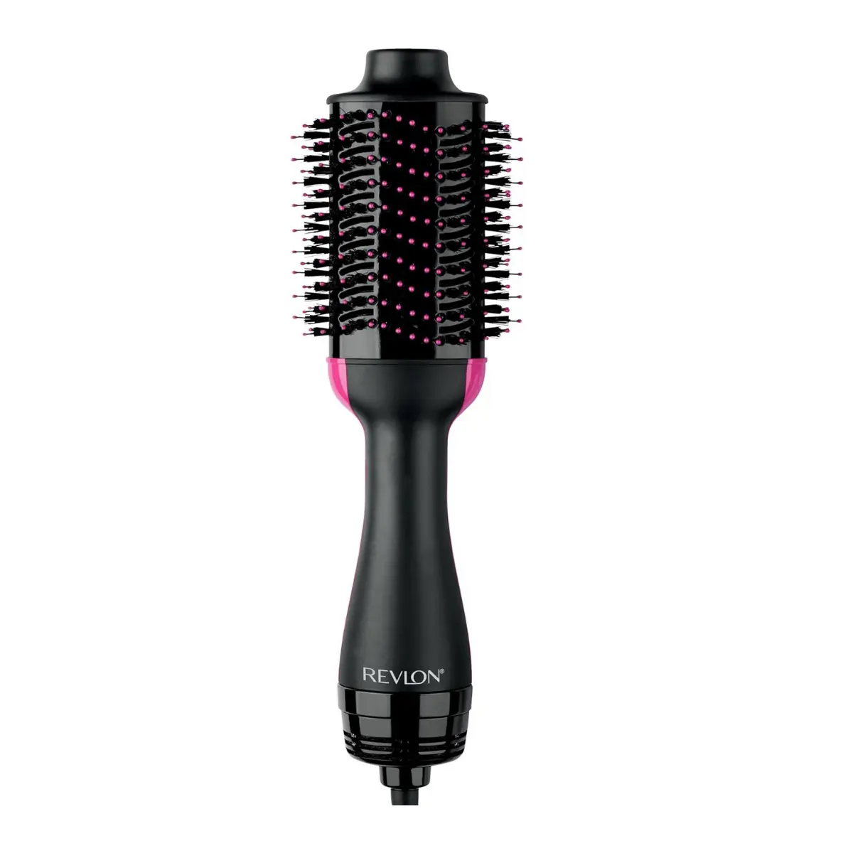 REVLON 1-Step Ionic Volumizer Brush Hair Dryer and Styler - Oval Shape, Natural Bristles, Nylon Pins, Hold Roots, Frizz Reduction, More Shine, Reduced Heat Damage, Smooth Salon-Style Blowouts for All Hair Types (Black)