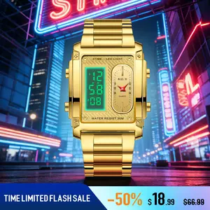 Men's Digital Quartz Square Watch - Dual-Movement Multifunctional Sports Watch with 3-Time Zone Display, Waterproof Build, Luminous Dial, Minimalist Elegant Durable Design for Everyday Wear | Modern Fashionable Wristwatch