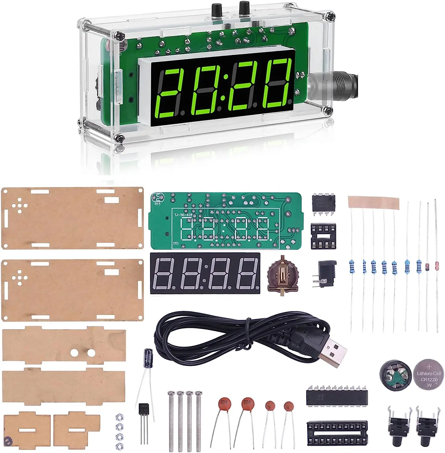 4-Digit DIY Digital  Kit with Acrylic Shell, Electronics Alarm Soldering Practice Kit for Students and DIYers, DIY Soldering Project Kit for School Learning and Home Office Use soldering soldering  kit Temperature Clock