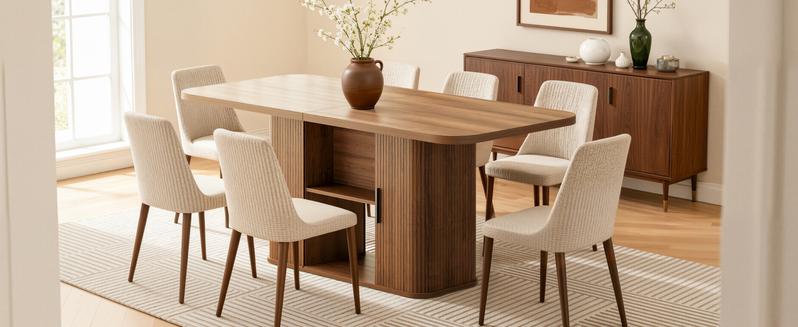 SUNCOZE 70.9" Fluted Dining Table, Rectangle Dining Table for 4–8, with Sliding Tambour Doors, for Dining Room or Kitchen