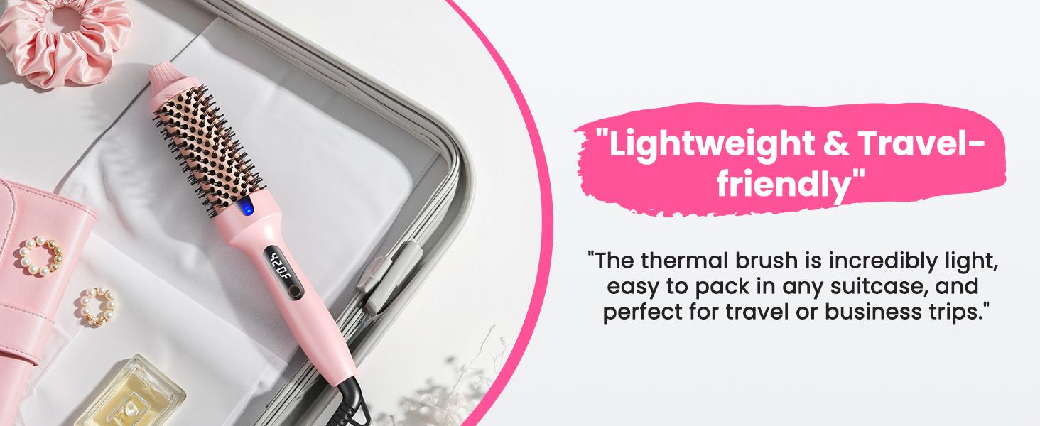 【2026】Thermal Brush for Blowout Look , 6 Heat Settings,Airflow Heat & Dual PTC Technology, Dual Voltage, 1.5 Inch Heated Round Brush with Negative Ions, Salon Smooth Hair, Less Frizz, Travel-Friendly, Pink
