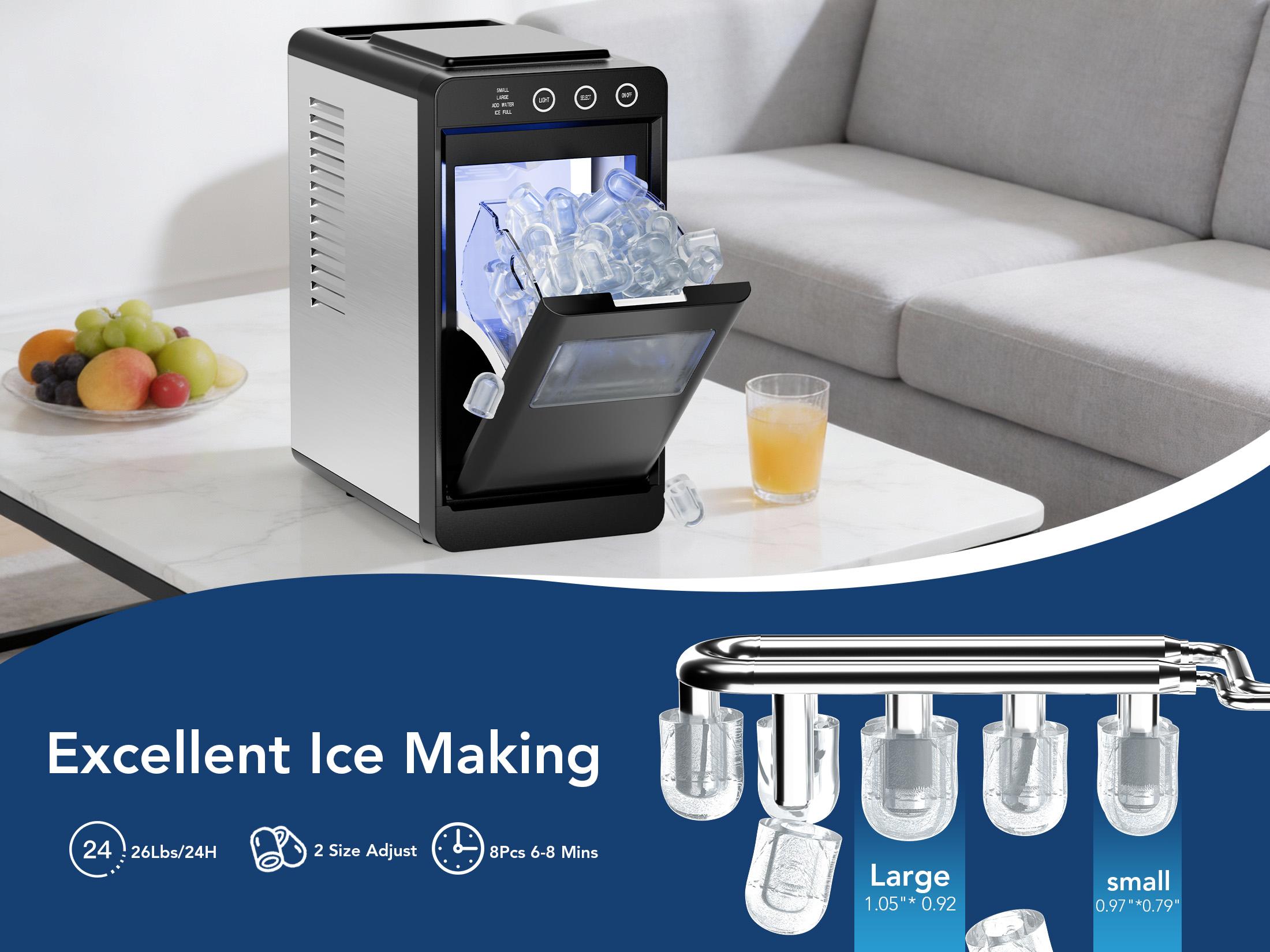 KISSAIR Ice Maker Countertop, 12KG/24H (21℃ Ambient), 6-13 Mins First Batch, Self-Cleaning Portable Ice Maker with LED Control, for Home/Kitchen/RV/Camping