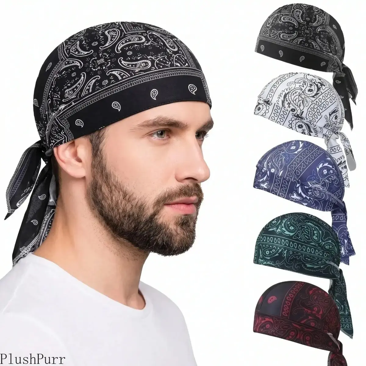 Unisex 5-Pack Classic Prints Workout Headbands for Adults - Adjustable Tie-Back Bandana Style, Breathable Moisture-Wicking, Durable and Easy-Care, Hand-Washable Helmet Liner Sweat Bands for Head (1 Size) - Ideal for Running, Biking