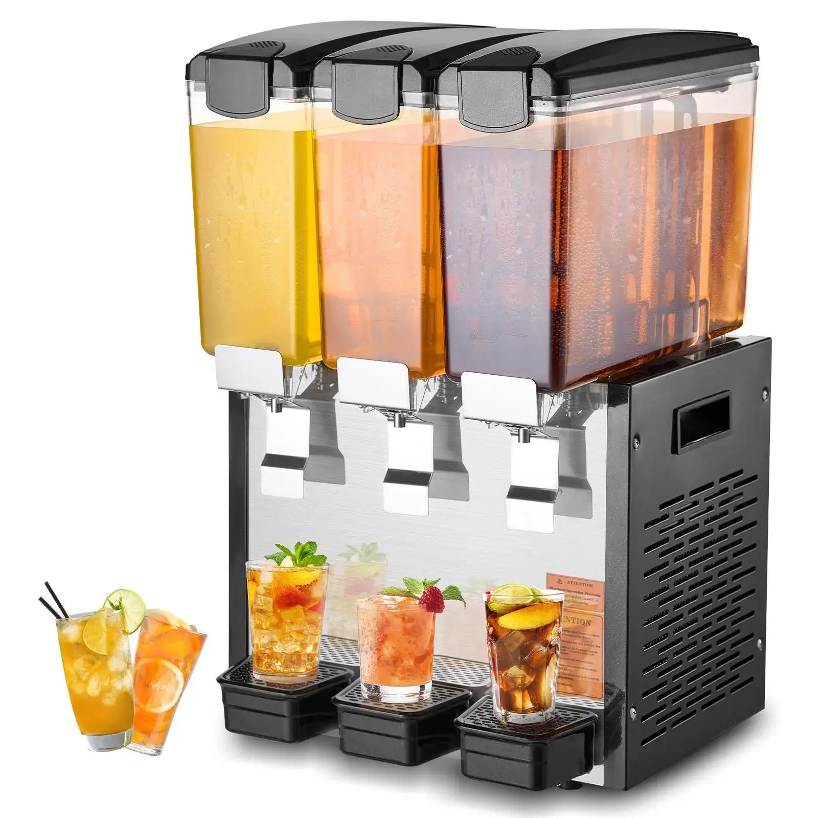 【Summerfinds】VEVOR Commercial Beverage Dispenser, 3 x 10L Tanks Cold Juice Ice Drink Dispenser for Hotels, Rapid Cool, User-Friendly Design, 1-Hand Dispense, Large Capacity Water Receiving Tray, Onehand Dispense, Temperature Select