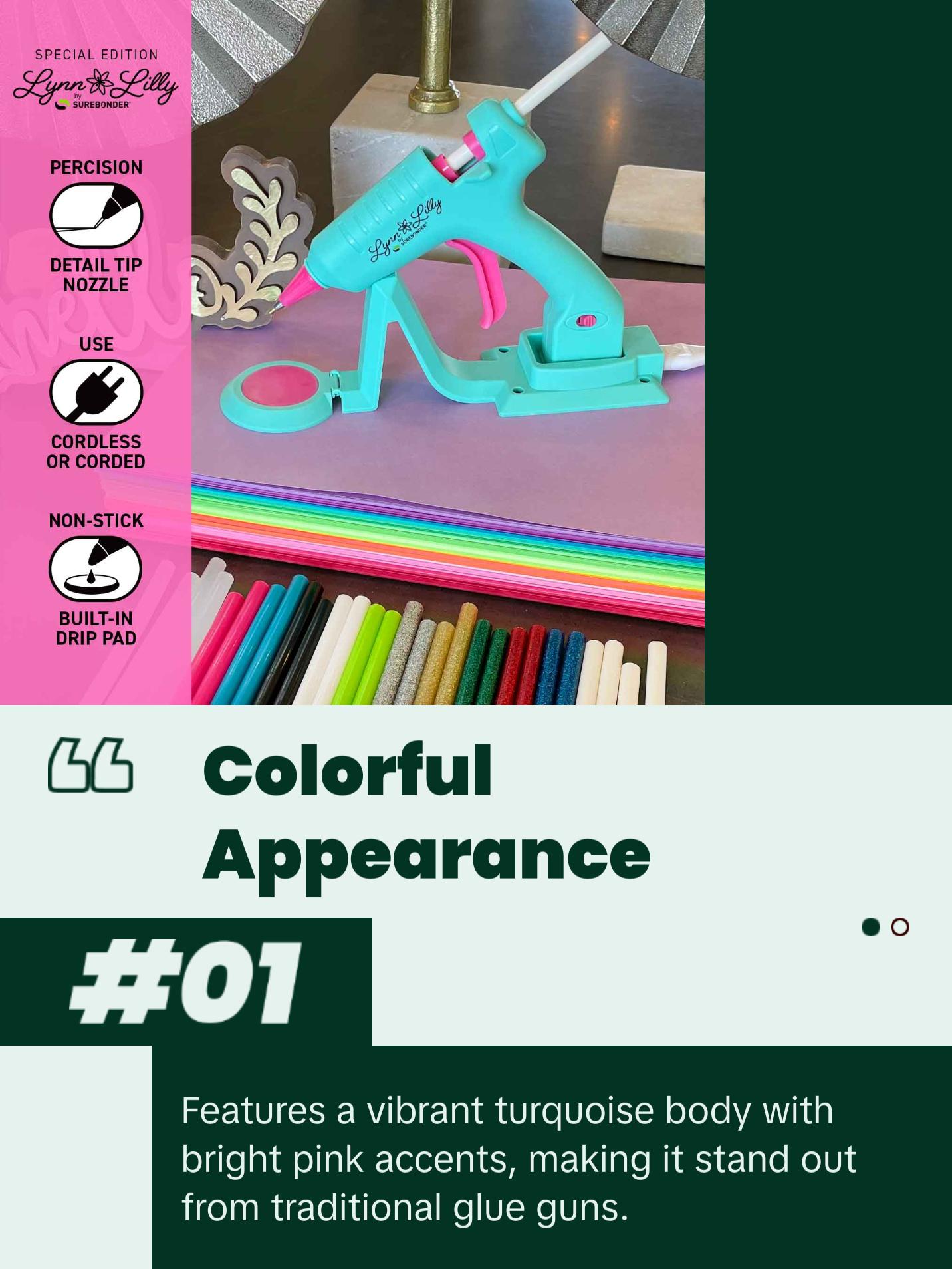 Surebonder x Lynn Lilly Edition Cordless/Corded Detail Tip Mini Glue Gun Kit with All Purpose, Color, Glitter, and Fabric Glue Sticks