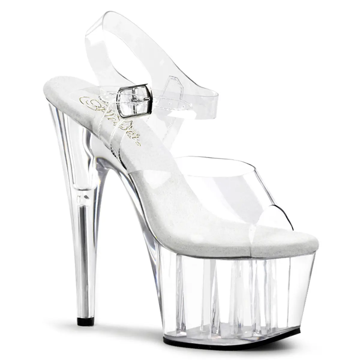 Pleaser Adore-708 Sandals for Women, Elegant Stiletto High Heels with a Transparent Ankle Strap, 7" Heel and 2.75" Platform