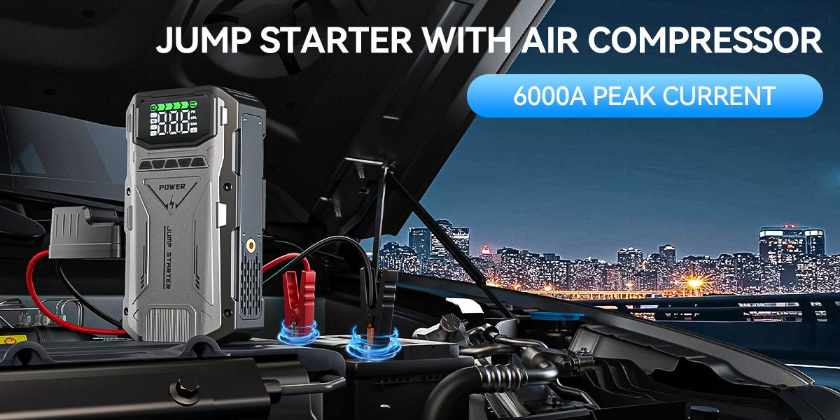 Geeneu 16800mAh Portable Car Jump Starter with Air Compressor, LCD Display, Car Jump Box & Car Battery Jump Starter for 150 PSI (10.0L Diesel) Capacity