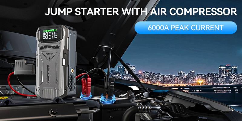 Geeneu 16800mAh Portable Car Jump Starter with Air Compressor, LCD Display, Car Jump Box & Car Battery Jump Starter for 150 PSI (10.0L Diesel) Capacity Geeneu 16800mAh Portable Car Jump Starter with Air Compressor, LCD Display, Car Jump Box & Car Battery Jump Starter for 150 PSI (10.0L Diesel) Capacity