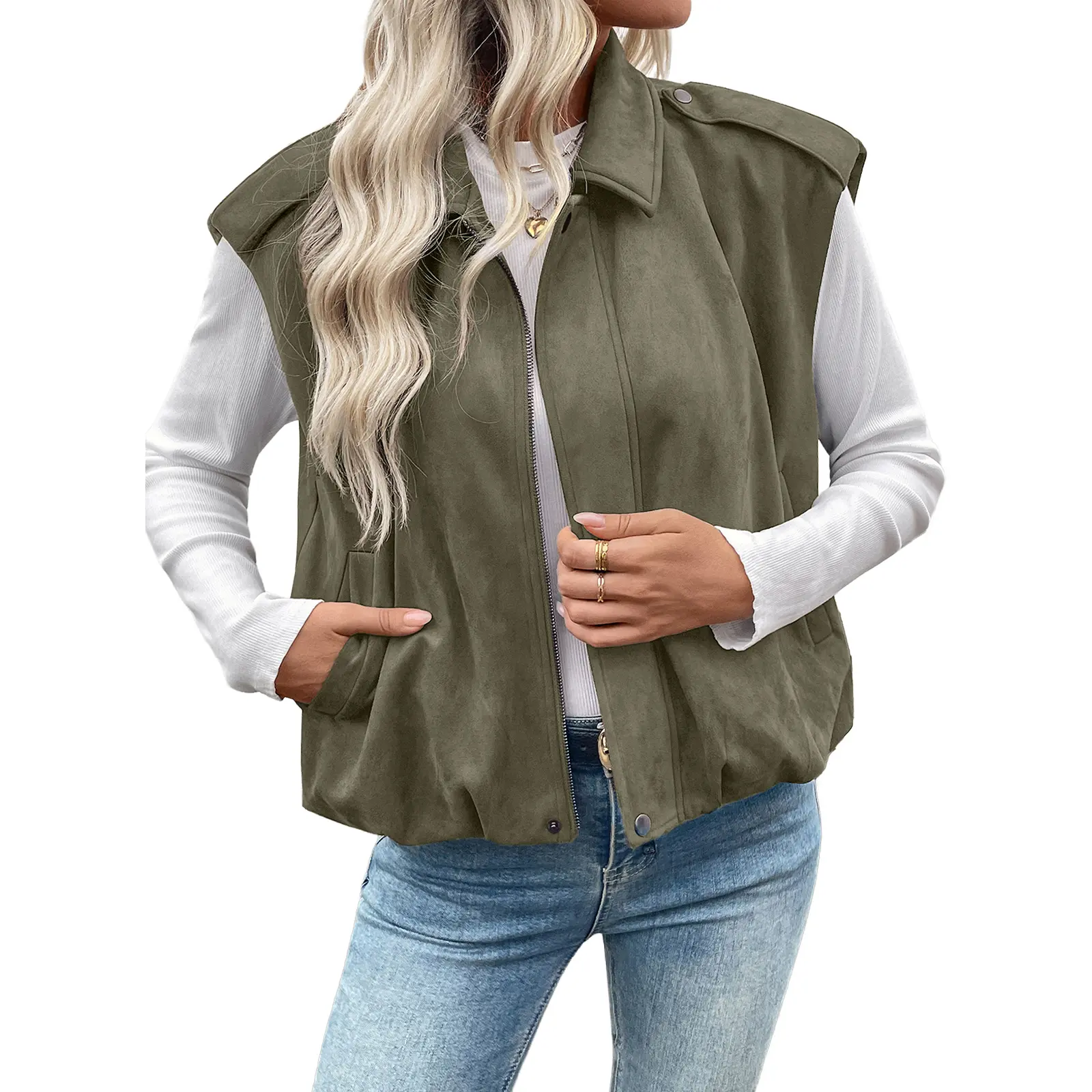 EVALESS Women's Faux Suede Vest Jackets Elastic Waist Metal Zipper Sleeveless Chamois Cropped Jacket with Pockets 2026 Y2K Trendy Streetwear  Deals For You Days summer outfits Womenswear Bag