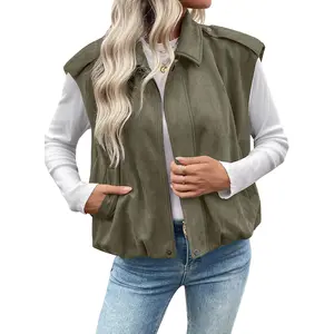 EVALESS Women's Faux Suede Vest Jackets Elastic Waist Metal Zipper Sleeveless Chamois Cropped Jacket with Pockets 2026 Y2K Trendy Streetwear