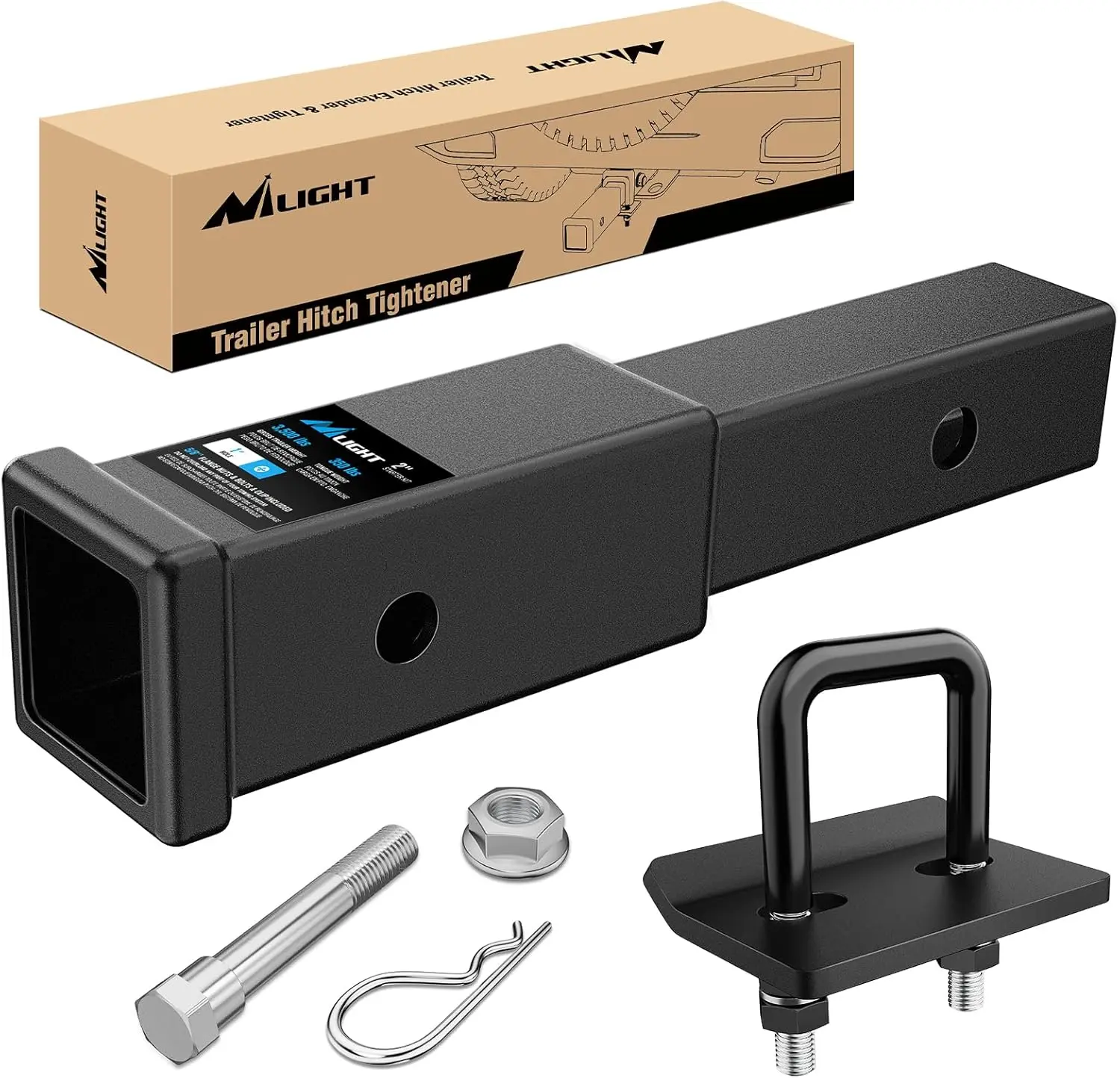 Nilight Stainless Steel Trailer Hitch Extender with Bumper Hitch Tightener Kit - 7 in Extension, for 2" Class III/IV Receiver, 3500 lbs GTW, Matte Black Dirt-Resistant Automotive Towing Accessory
