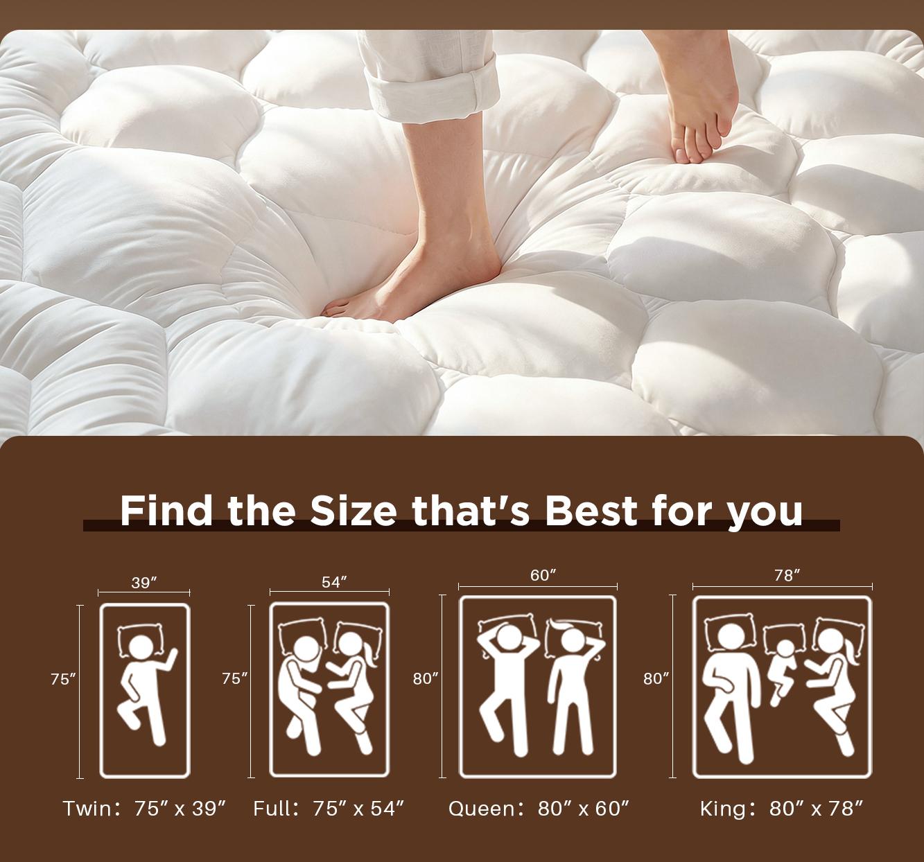 Raybee Ultra-Thick 2200GSM Mattress Topper, 3-4 Inch Memory Foam & Microfiber Hybird Mattress Pad for Back Pain & Pressure Relief, Breathable, Non-Slip, Soft & Supportive Bed Topper Pad , Twin Full Queen King  for Bedroom, Dormitory, Guestroom, RVS,