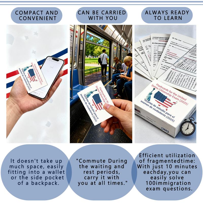 U.S Citizenship Flash Cards 2025 -English/Spanish,Naturalization Study Guide with 100 US Civics Questions & Answers, US Civics Test Flash Cards Combo Set, Set with Bilingual Booklet Flashcards college school supplies