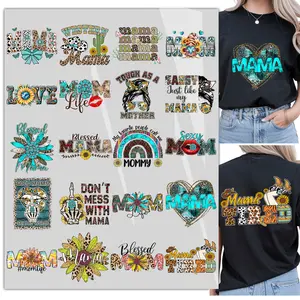 20pcs Mother’s Day DTF Transfers for DIY Apparel – 20 Mom Mama Designs – Heat Press Iron On for Shirts, Bags & Pillows