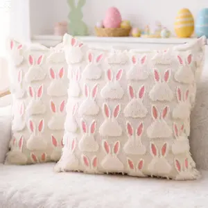 Pillowcase 18x18 inch Two-piece set, pink ears and white rabbit pattern, soft plush faux fur jacquard pillow. Suitable for bedrooms, sofas, holiday and home décor, Easter, Mother's Day, holiday supplies, and gifts.