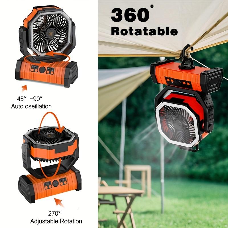 20000mAh Battery-Powered Camping Fan Desk Fan, Portable Outdoor Tent Fans With Hanging Hook 4 Speeds Wind , LED Lantern-360° Fan,Rechargeable&Night Light,For Power Outage, Picnic, Barbecue, Fishing, Travel, Jobsite, Home
