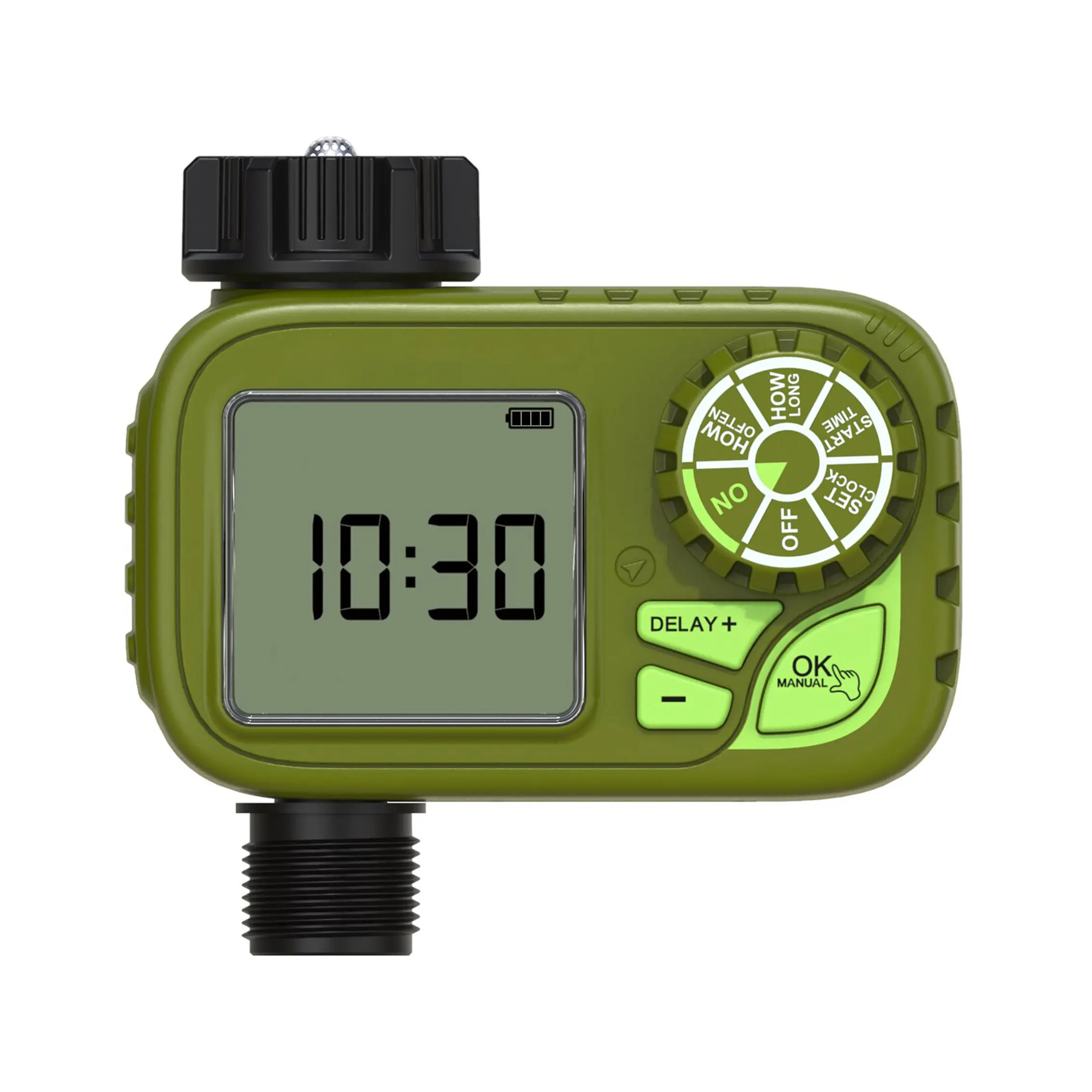 GardenDrop Smart Garden Water Timer - Plastic ABS Shell, Large 2.64-Inch Screen Irrigation Controller, Weatherproof Outdoor Home Improvement Tool for Gardeners, 7-Day Interval, Rain Delay, 3-Button Design, Built-In Sand Filter, Batteries Not Included