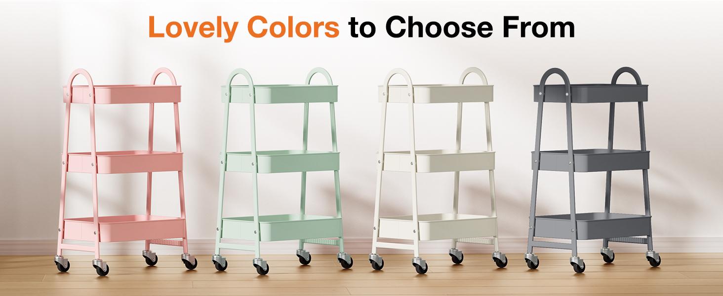 3 Tier Small Rolling Cart, Metal Utility Storage Organizer，Kitchen Trolley Bathroom Laundry Room with Caster Wheels for Bedside Narrow Places