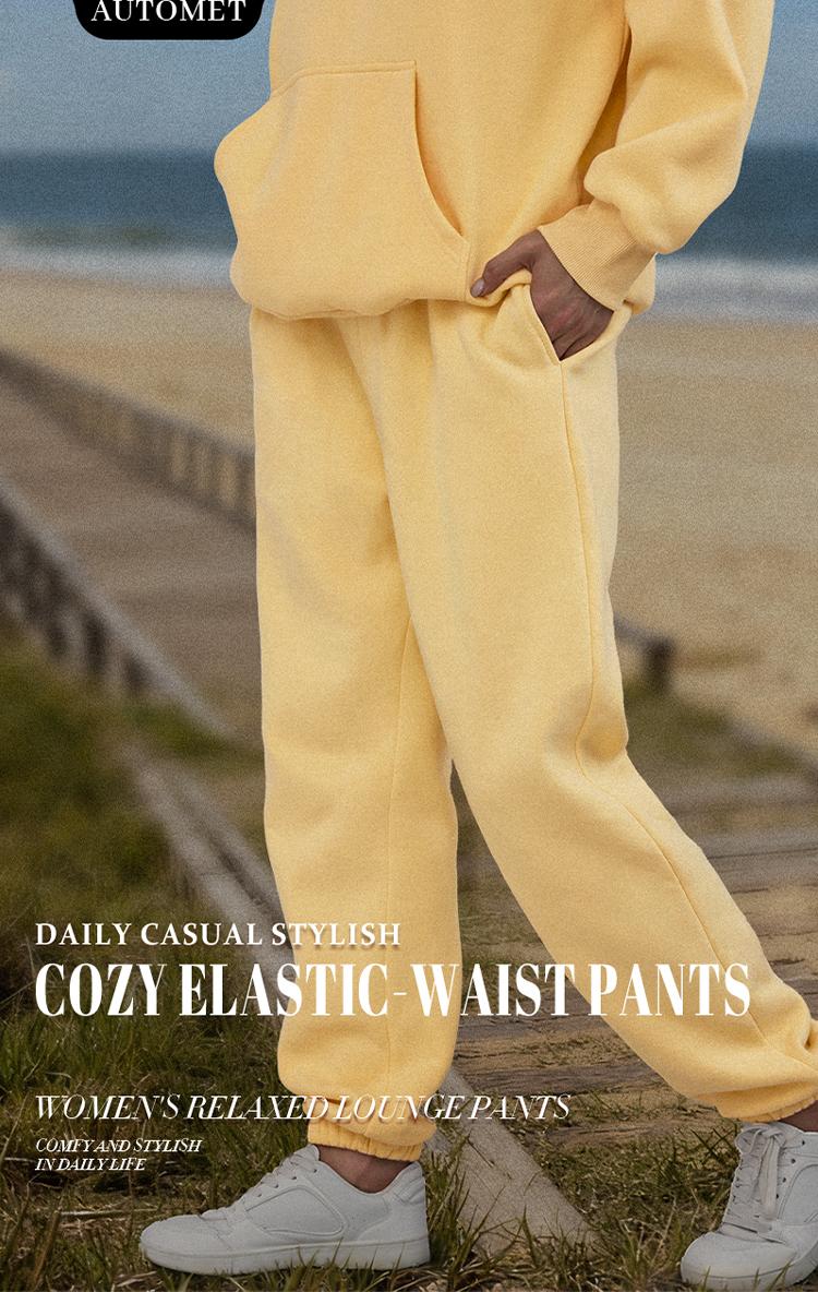 AUTOMET Oversized Minimalist Sweatpants for Women Fitted Casual Bottoms in Canary Yellow Comfortable & Stylish Womenswear