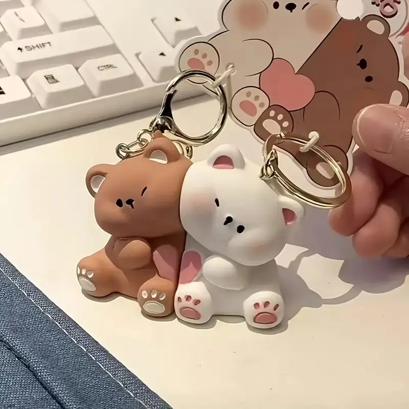 Cute Cartoon Bear Magnetic Keychain Set, Matching Keychain Set, Resin Keyring, Keyrings for keys, Heart-Shaped Couple Accessories, Fashion Animal Charms for Bags & Keys, Valentine Gift
