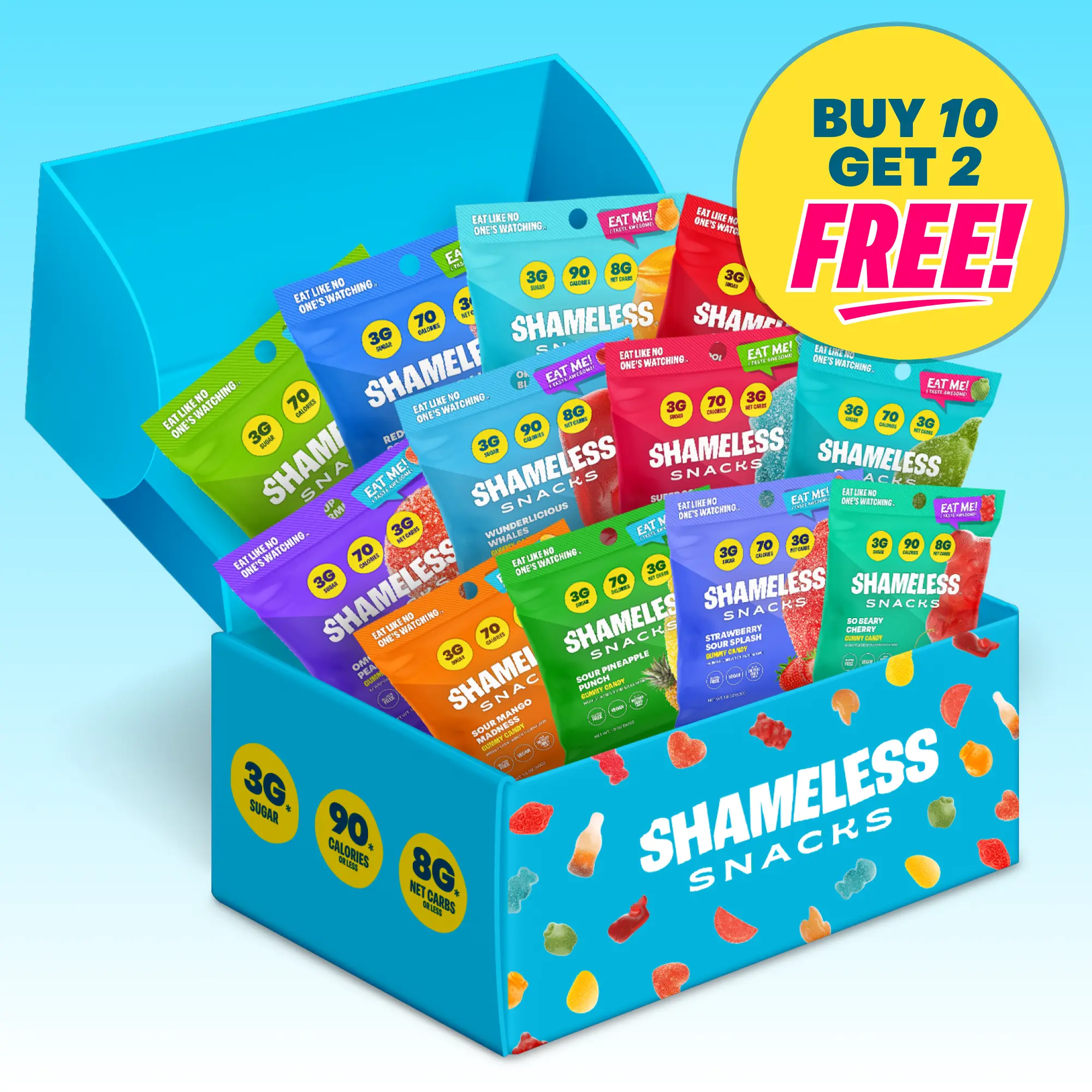Shameless Snacks Exclusive 12-Flavor Fruit Flavored Gummies Bundle, Low Sugar Keto-Friendly Gluten-Free Snack Ideas Variety Pack (All OG Classic & New Options Included)