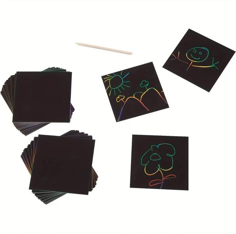 Rainbow Paper 8.5cm x 8.5cm Colorful Reflective Mini Notes Artistic Drawing Set with Black Coating Reveals Colorful Pattern for Kids