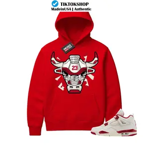 Valentine’s Day Red Hoodie – Retro 4s Sneaker Match Bull Design