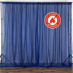 2 Pack 5ftx10ft Navy Blue Chiffon Backdrop Drape Curtains, Durable Flame Resistant Sheer Organza Event Divider Panels With Rod Pockets