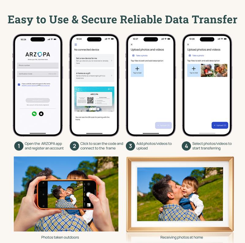 ARZOPA WiFi Digital Touch Screen Photo Frame Free Unlimited Cloud Storage Touchscreen 120s Video Frame PhotoFrame Digital Picture Frame Auto Rotate for Gift Idea
